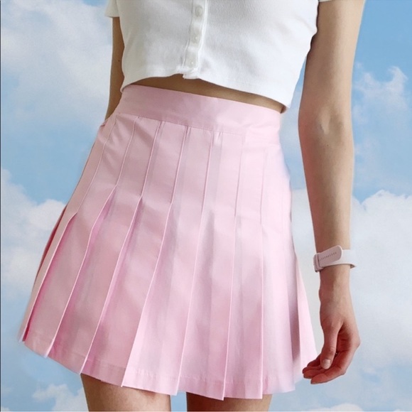 American Apparel Gabardine High-Waist Pleated Tennis Skirt Pink Size Small - Picture 16 of 16